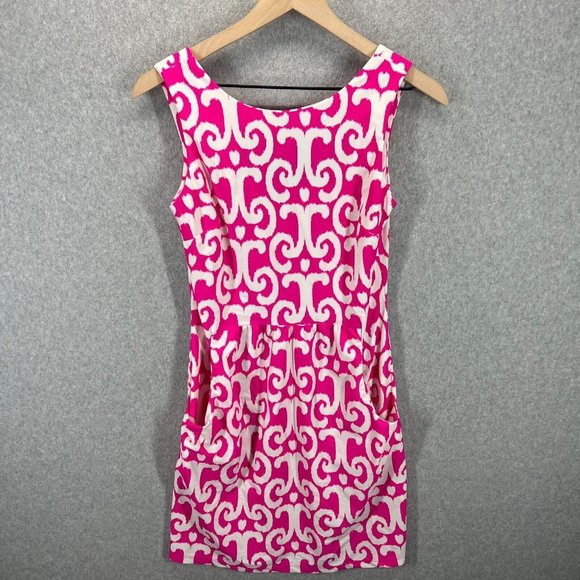 Jude Connally Dresses & Skirts - Jude Connally Mary Pat Dress Women's Sz S Pink Ikat Sleeveless Pockets Sheath